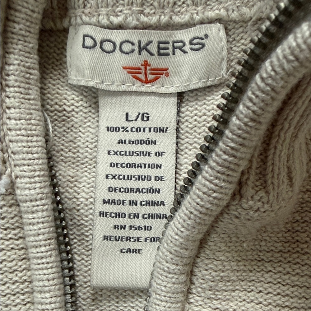 Dockers Men's Cream Quarter Zip Sweater 100% Cotton - Picture 4 of 7